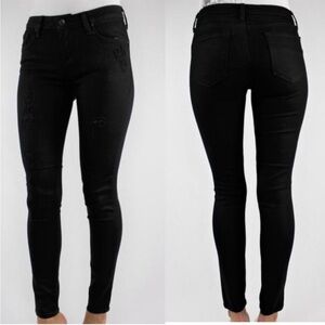 Just Black Skinny Jeans Lightly Distressed Solid Black Mid Rise Size 25